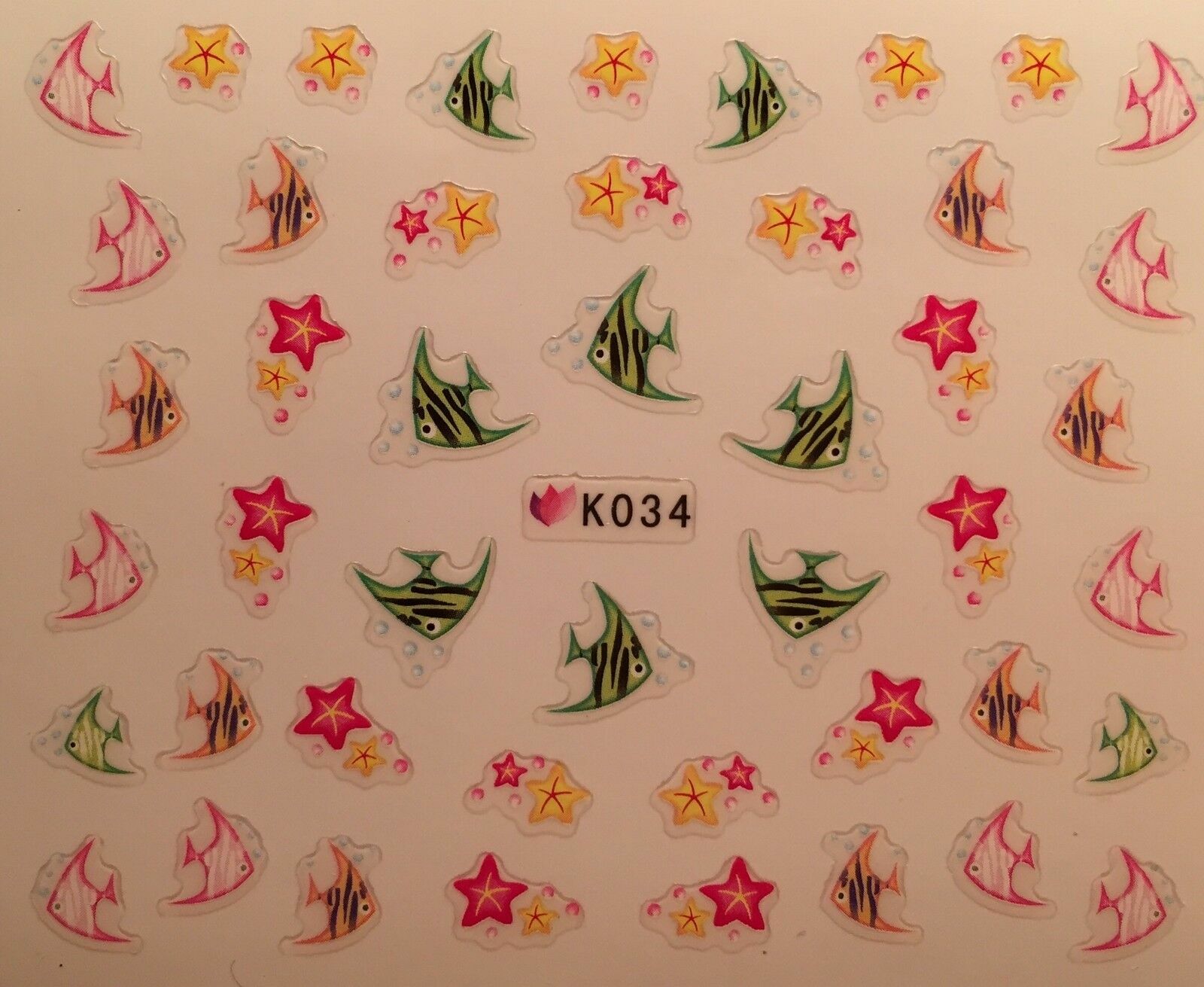 Nail Art 3D Decal Stickers Pink Red Fish Starfish K034