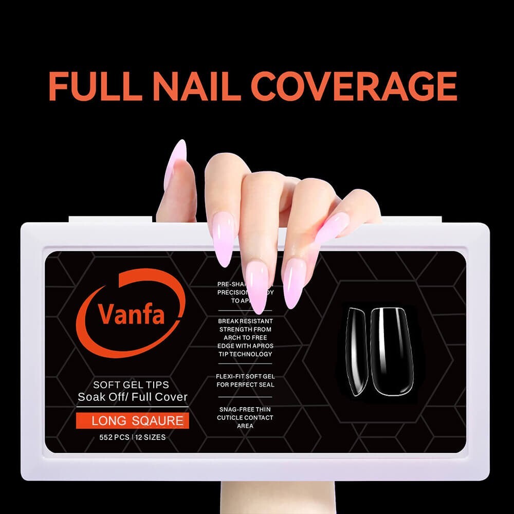 Vanfa Soft Gel Tip for Nail Extensions, Gel X Tips (Long Square)