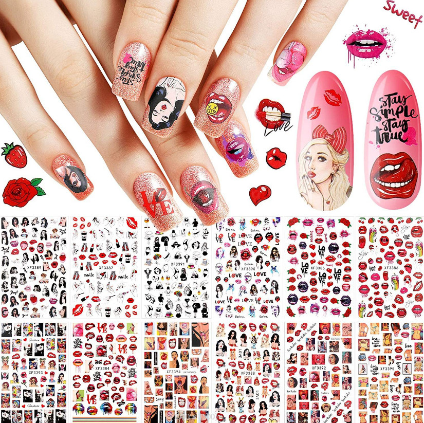 Nail Art Stickers Decals Transfers Sexy Lips Pop Art Lollipops Bad Girl 3D NH10
