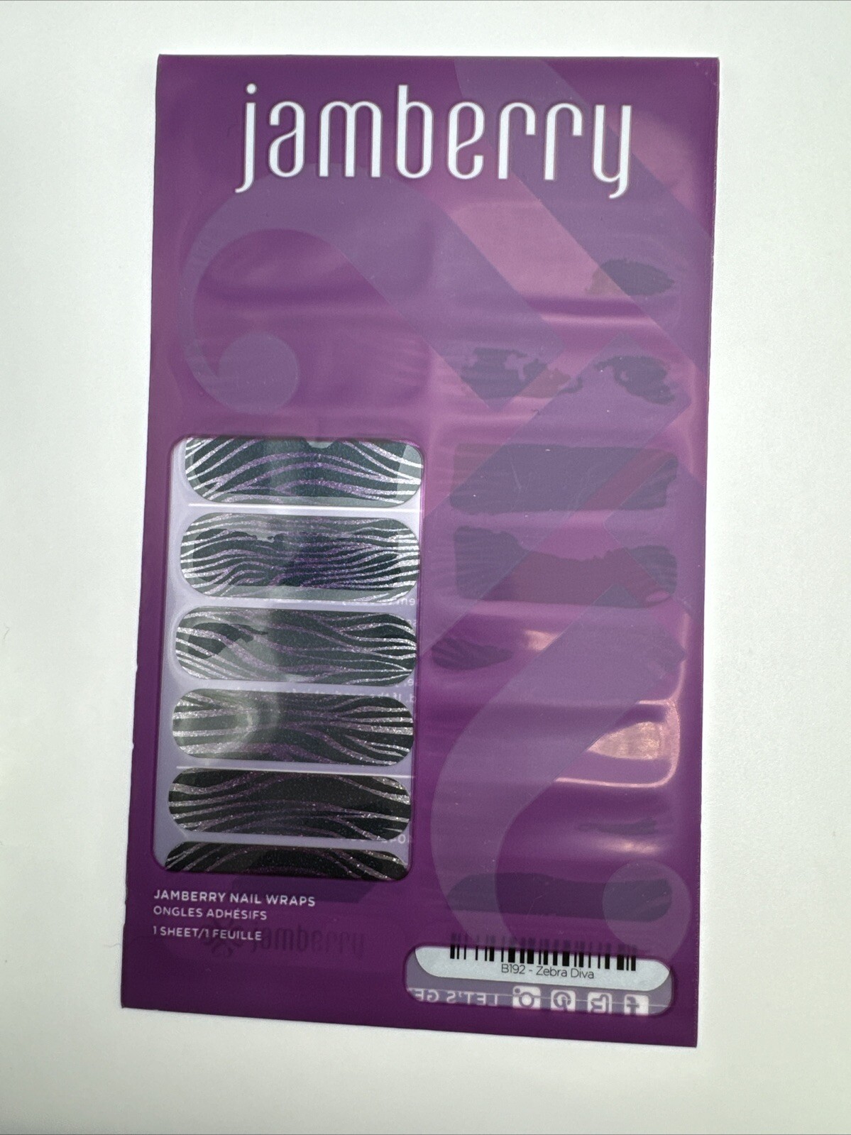 Jamberry Nail Wraps Zebra diva Full sheet (purple Sparkle Animal Print/glitter)