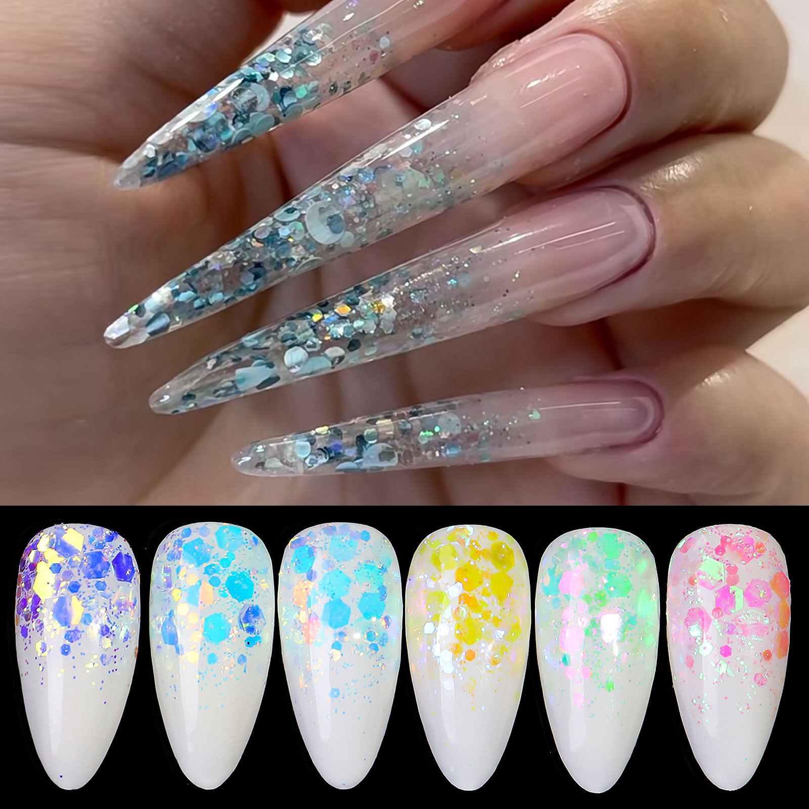 2 Pots Colorful Nail Sparkle Sequins Powder Flakes Nail Art Glitter Decoration