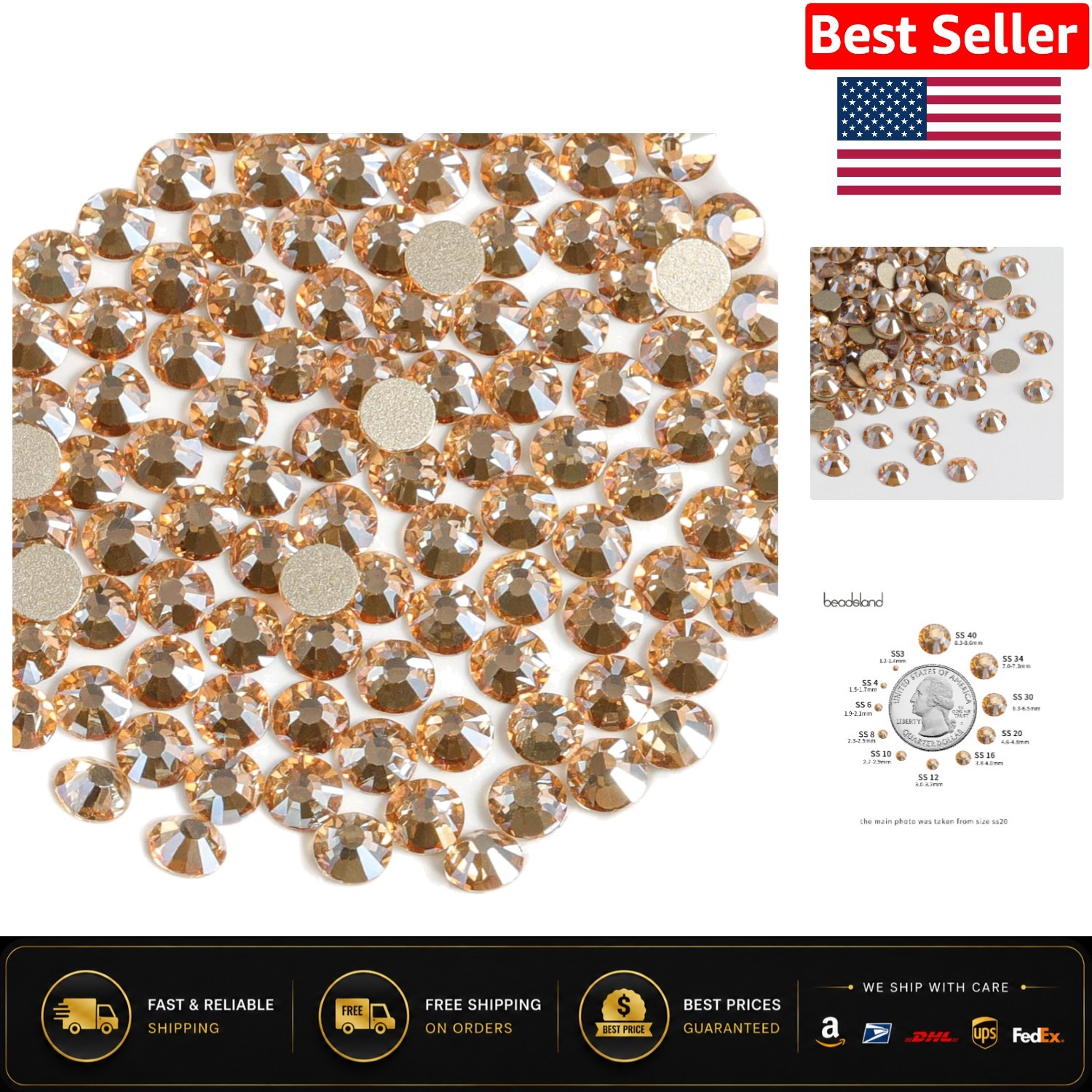 Versatile 1440pcs Golden Shadow SS20 Flatback Rhinestones for Crafts & Nail Art