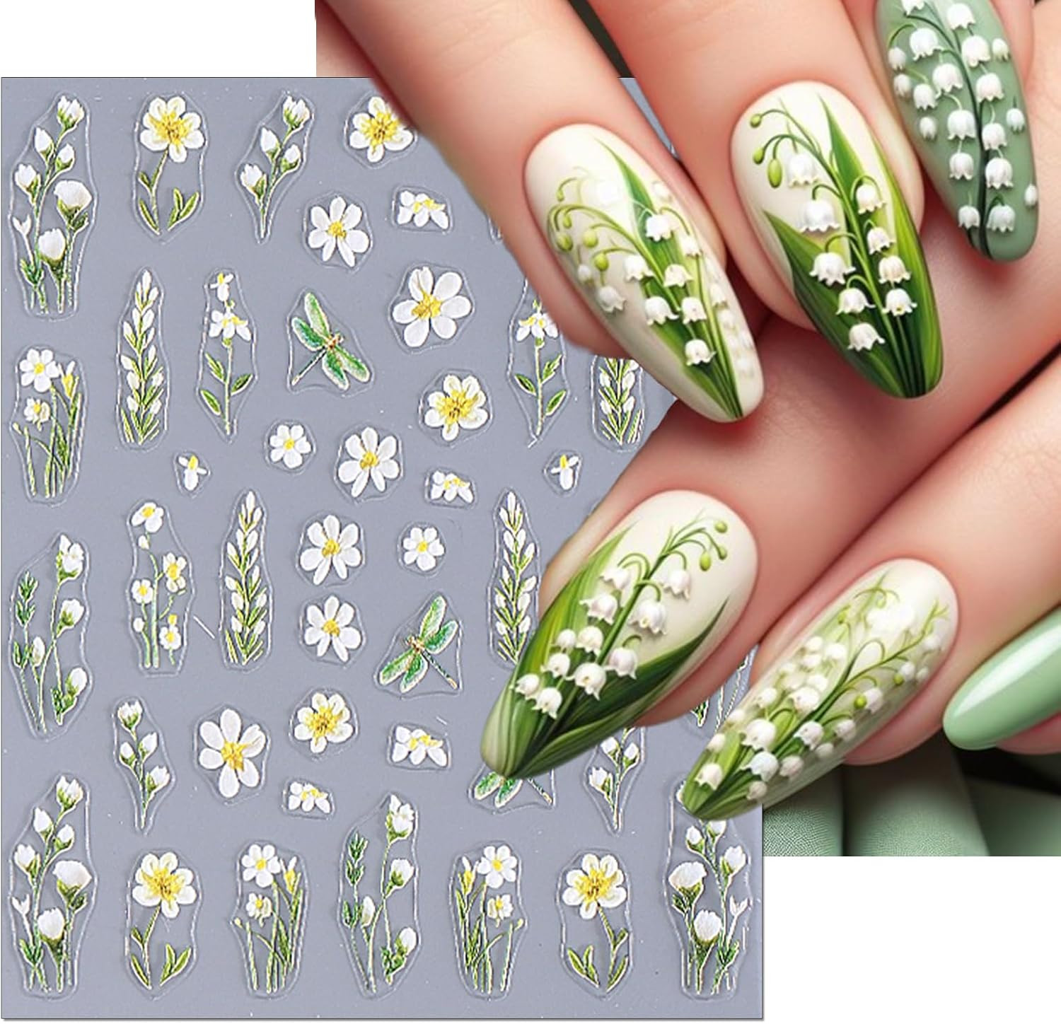 Embossed Flower Nail Art Stickers – Daisy Floral Leaf Self-Adhesive 5D Nail Deca