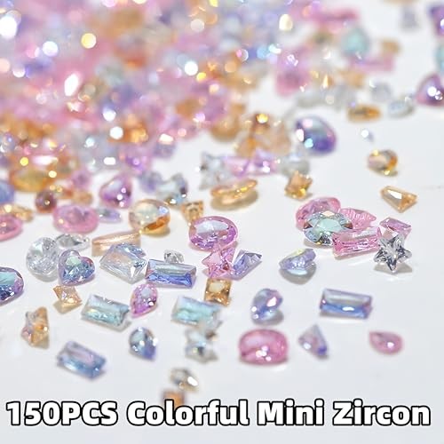 150pcs Colorful Zircon Mini Nail Rhinestones Clear Rhinestones for Nails pink
