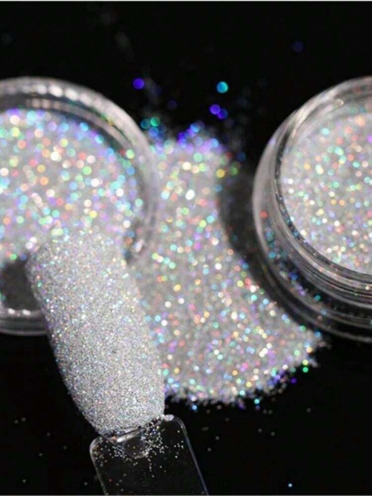 1Box Gray Gradient Shiny Nail Glitter Powder Iridescent Sparkly Nail Art Chrome