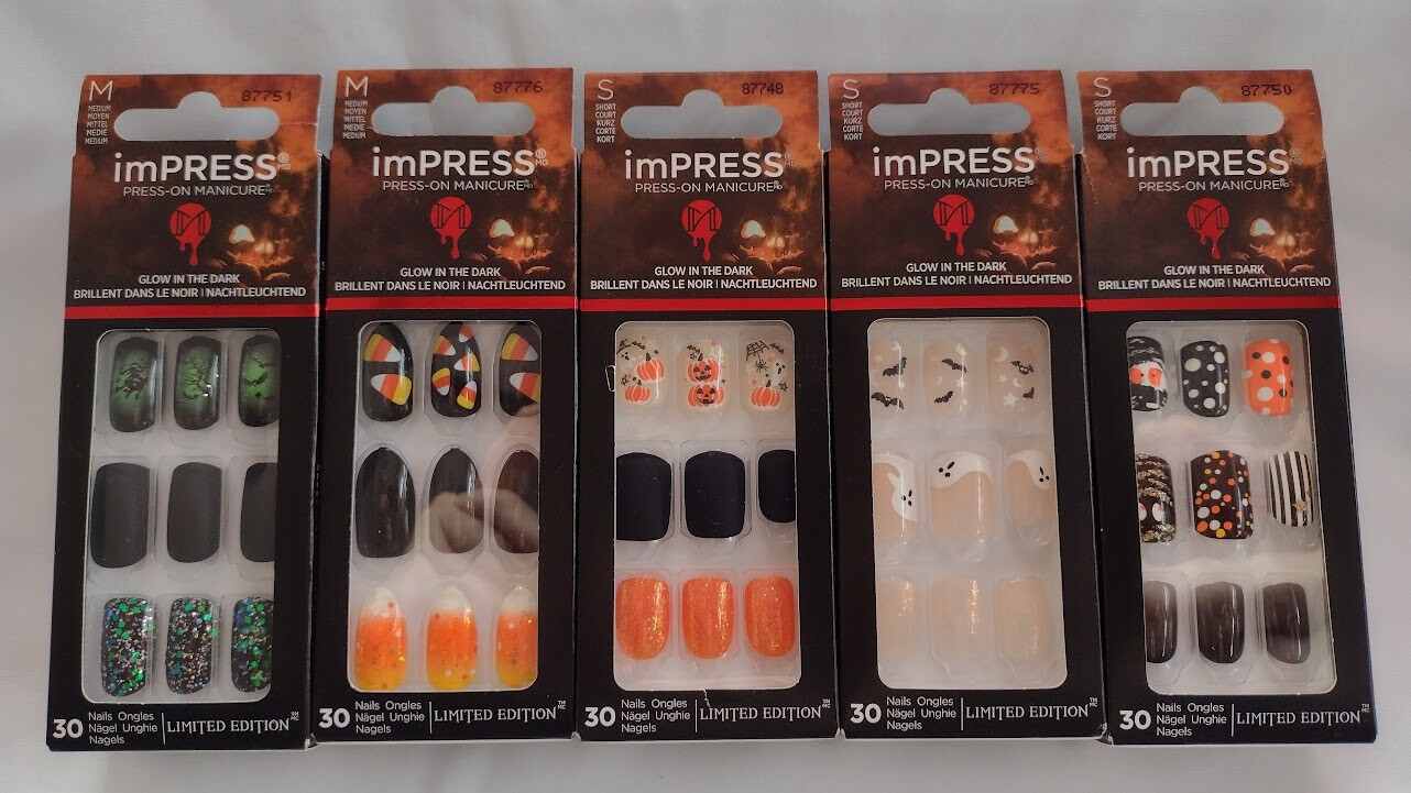 New Kiss imPRESS Press-on Manicure Halloween Glow in Dark 30 Nails – You Pick!