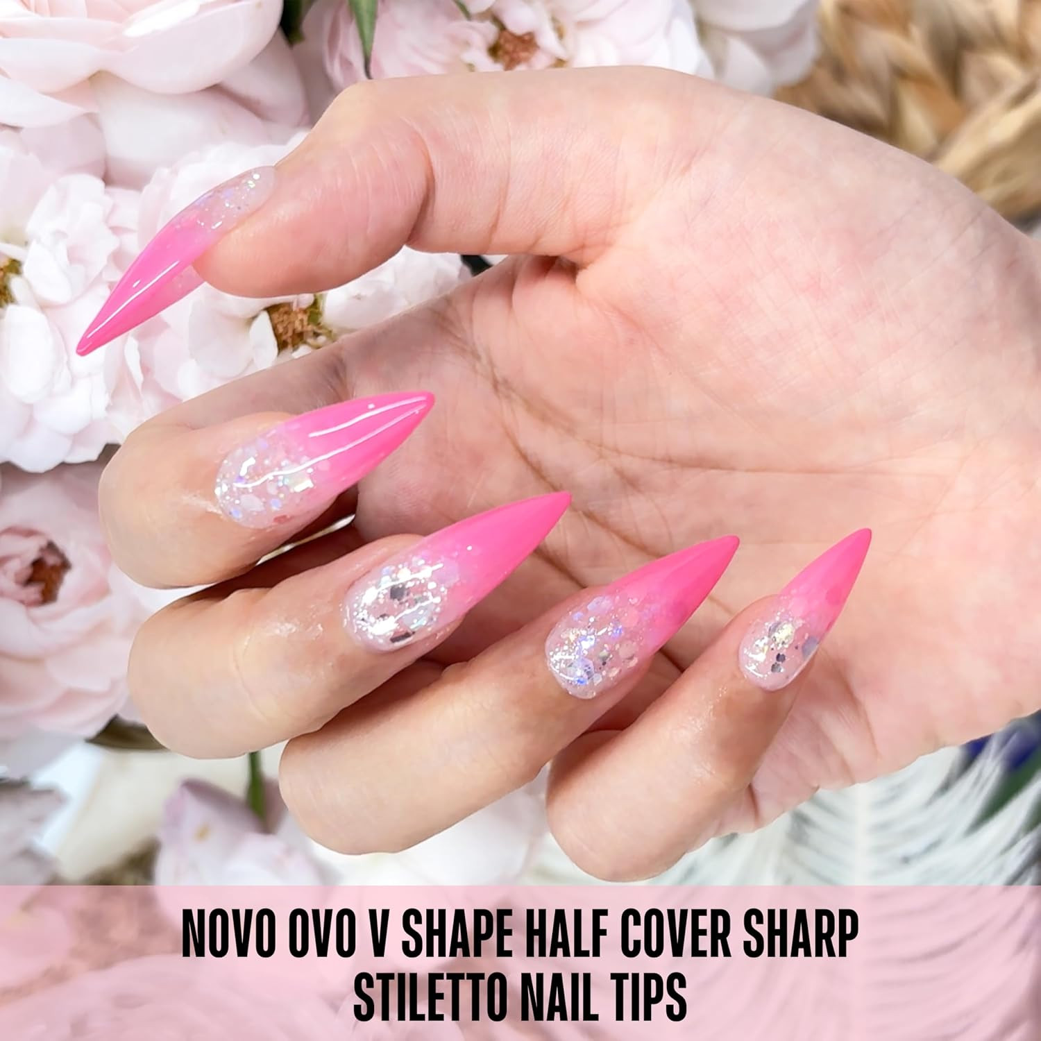 Half Cover Sharp Stiletto Soft Gel Nail Tips, Extra Thick V Shape Shallow Paste