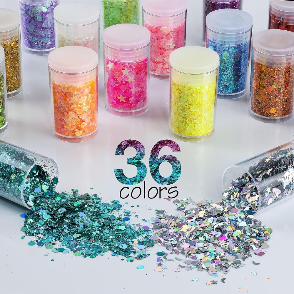Multicolored Chunky and Fine Glitter Mix with Sequins Cosmetic Glitter for Nails