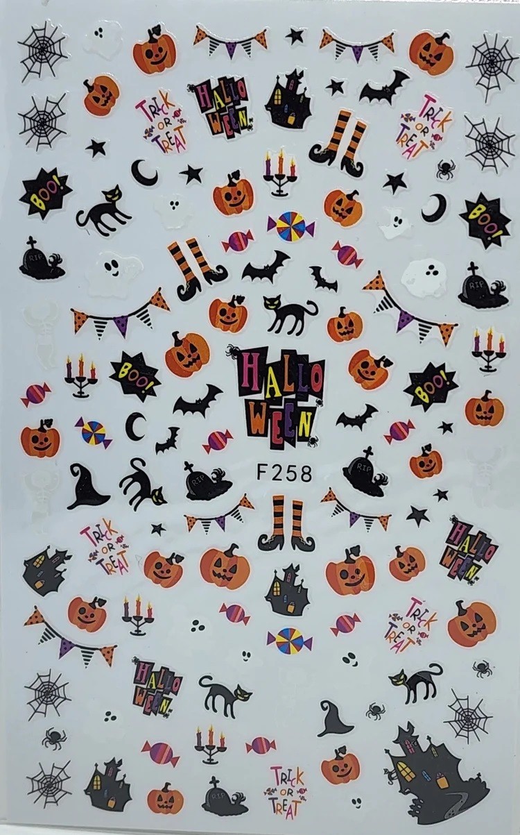 Nail Art 3D Decal Stickers web spider ghost cat castle bat pumpkin face F258