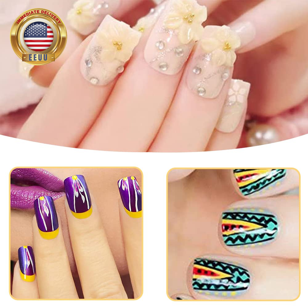 Nail Art Acrylic Pen Brushes, 5 Pcs Rhinestone Nail Art Brushes Dual Tipped Sili