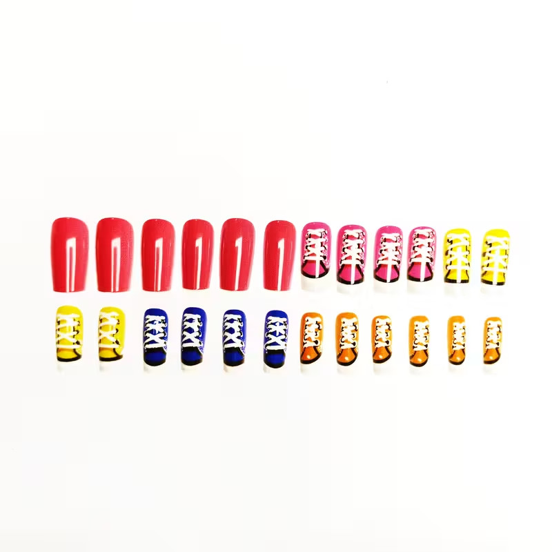 24pcs Medium, Ballet Shape Press-On Nails with Colorful Shoes Unique Cool Design
