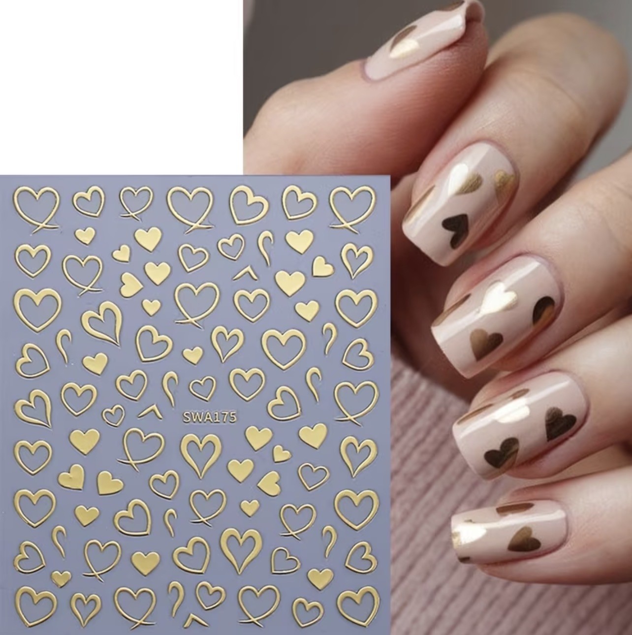 Nail Art Stickers Valentine’s Day Transfers Gold Red Silver Love Heart SWA175
