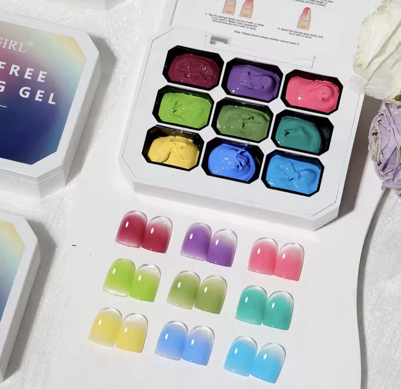 Nail Gradient Painting Gel 9-Color Ombre Art Box Rouge Palette DIY Design