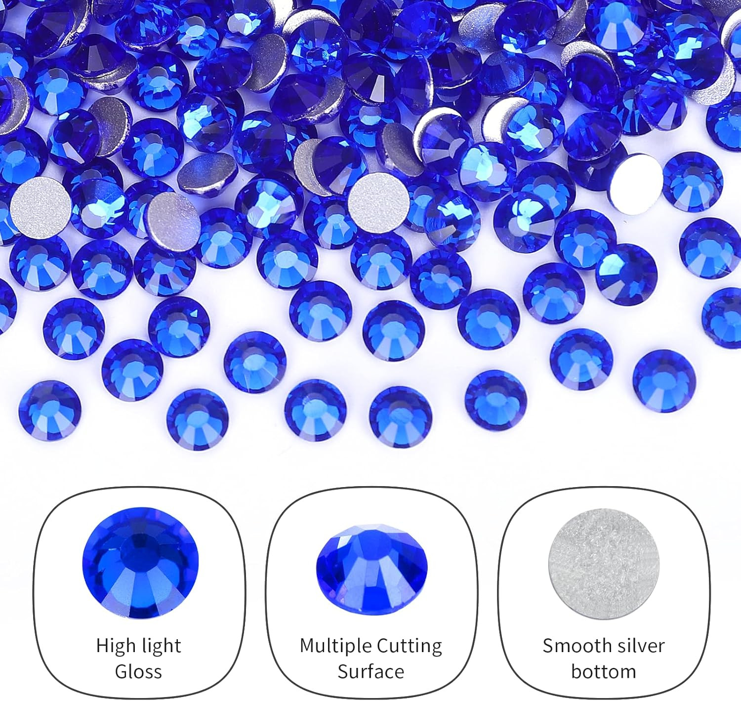10000PCS Royal Blue Rhinestones Bulk, Flat Back Crystal Glass Stone round Gems,S