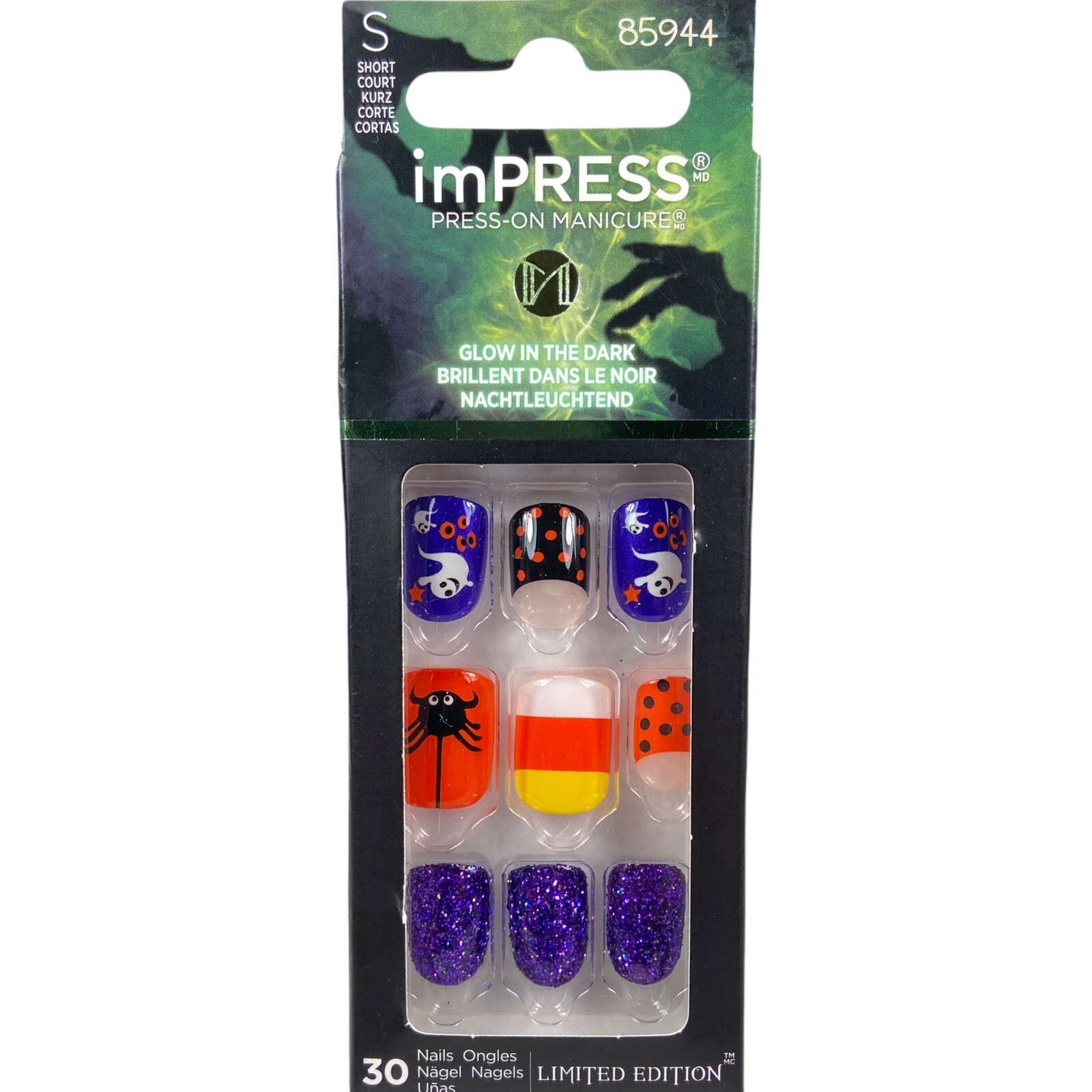 NEW Kiss Nails Impress Press On Manicure Short Gel Purple Orange Black Halloween