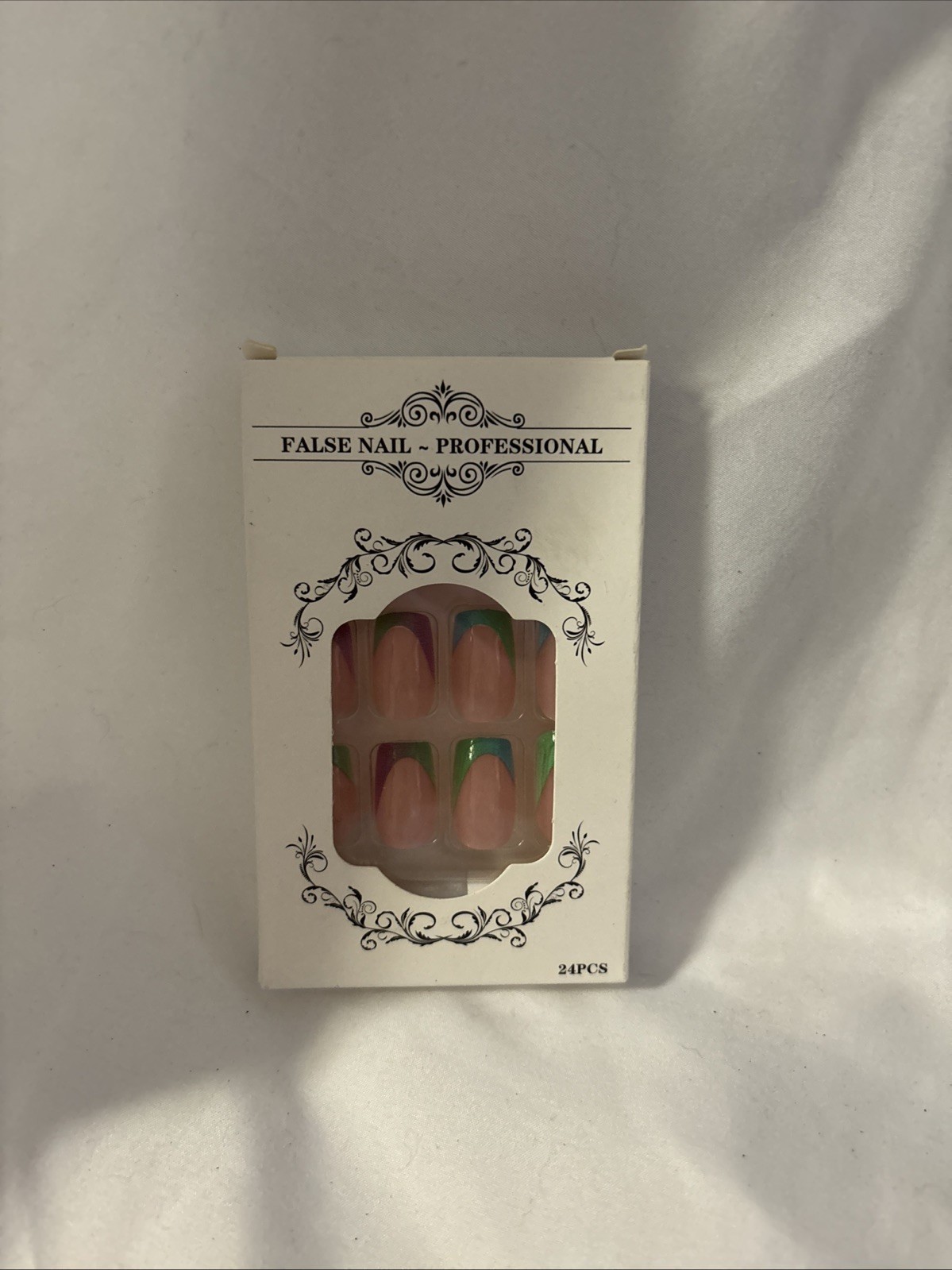 Pride Rainbow French Tips 24pcs Press On Nails Fake Nails with Glue,#9