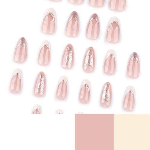 3D Nude Pink Butterfly French Press-On Nails, Almond Medium 14.pink butterfly