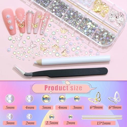 Bow Nail Charms and Flatback Pearls Gems Set 01 – 2 Boxes Nail Art Decos