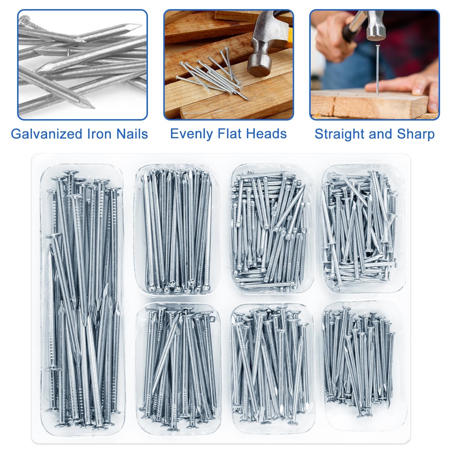 STUHAD 400pcs Hardware Nails Assortment Kit, Picture Hanging Nails, Galvanize…