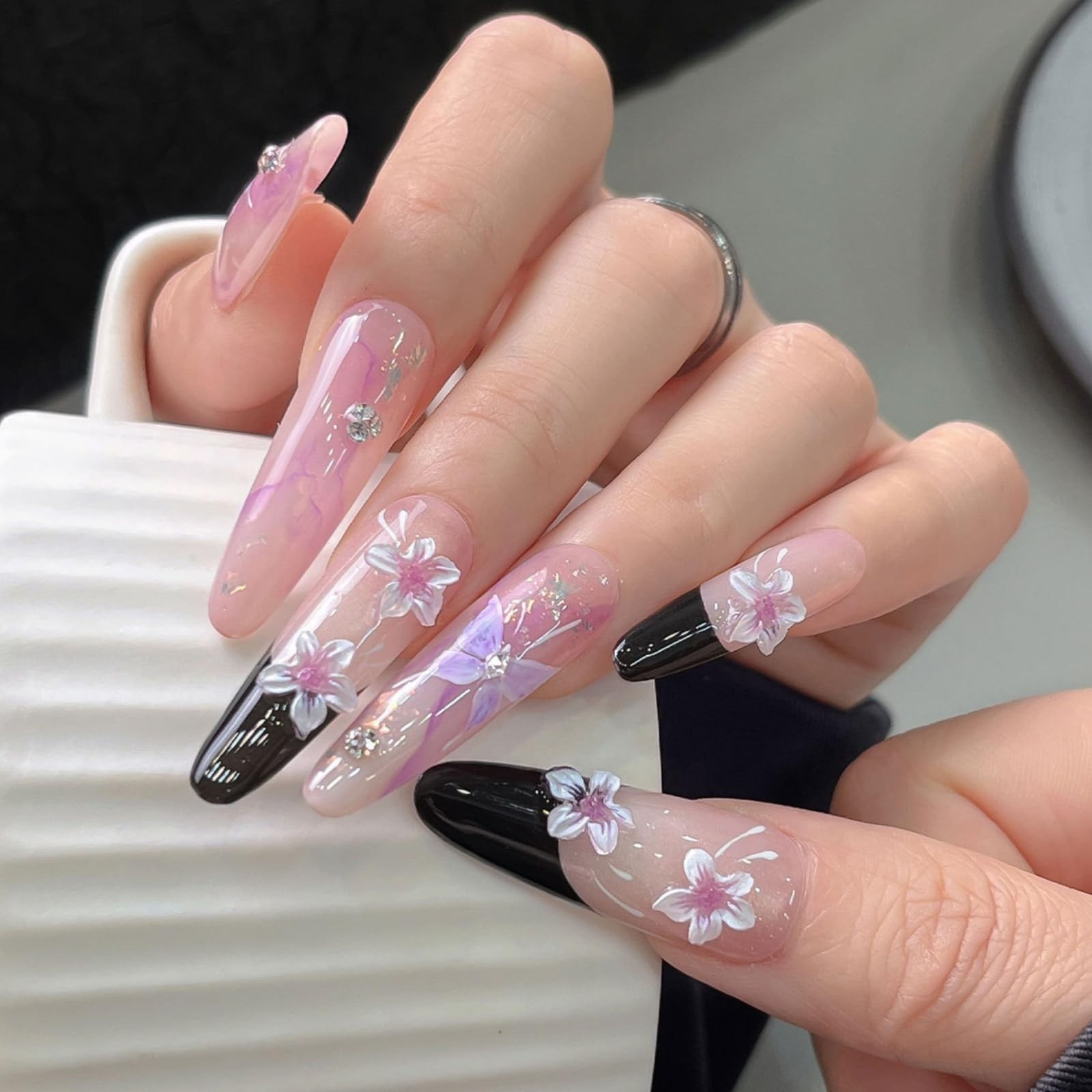 CnSybaris 120pc 3D Flower Nail Charms White