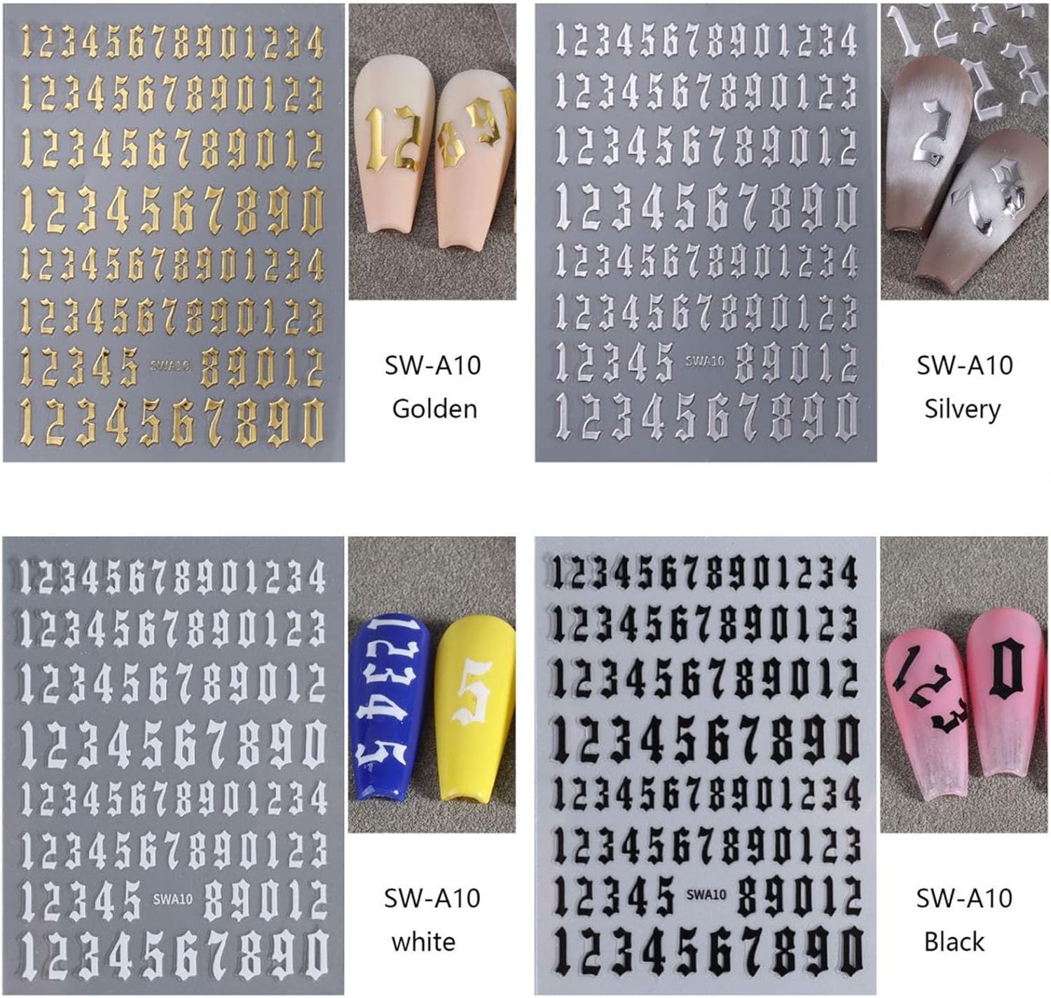 8 Sheets Letters Nail Stickers Decals Alphabet Numbers Nail Decals for Nail