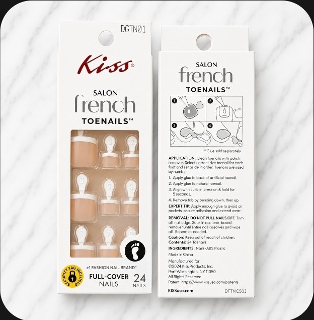 4 x Kiss DGTN01 Salon French Toenails Full Cover Nails 24 ea Set NIB!
