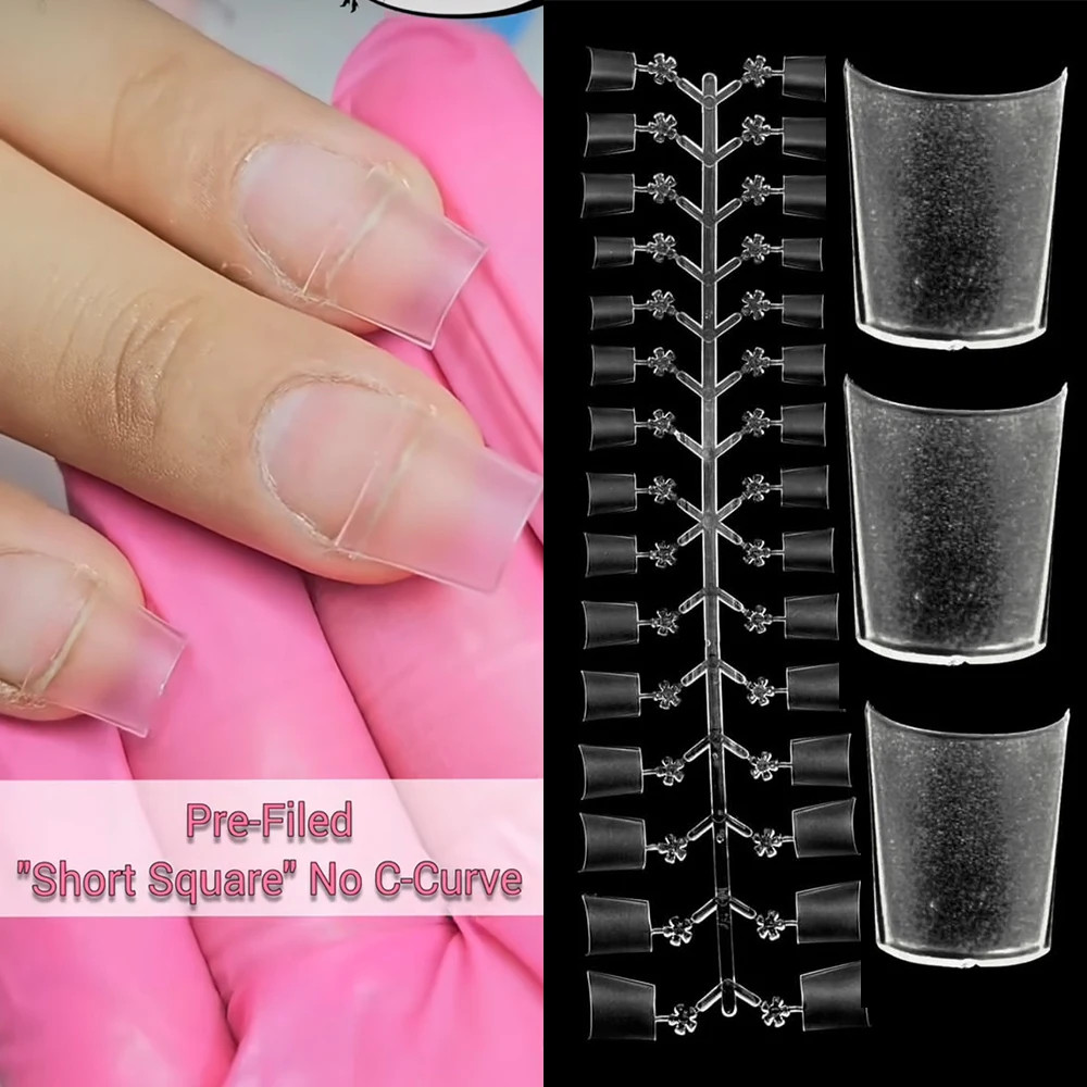 30pcs Summer French Gradient Short Square Press On False Toe Nails Wearable