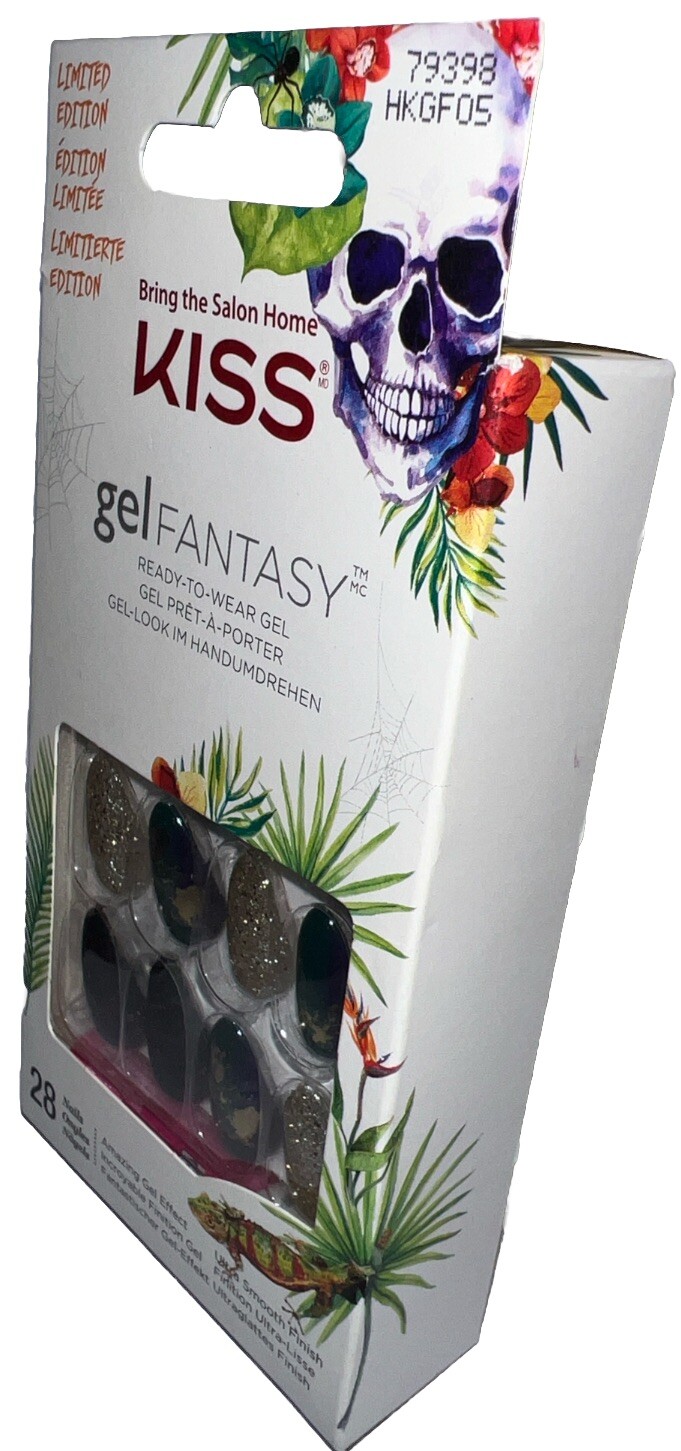 KISS Gel Fantasy Halloween 28 Nails GreenGold/Glitter #79398 Limited Edition/New