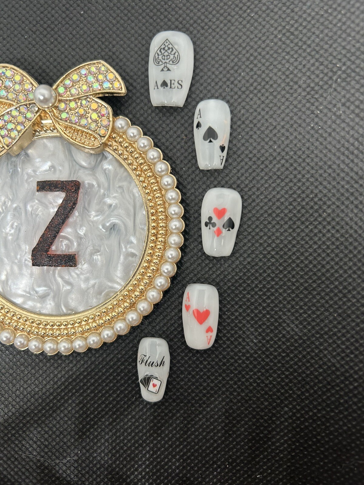 Z NAILZ! Handmade Milky White Casino/Card Themed Press On Nails