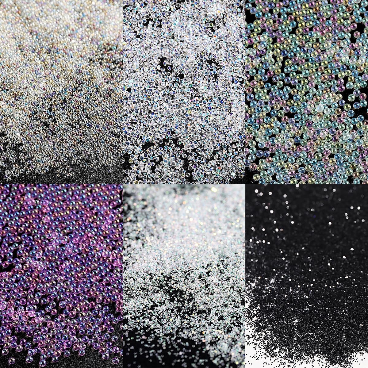 Pixie Crystals for Nails – 6 Bottles Micro Caviar Beads 0.6-2mm Holographic G…