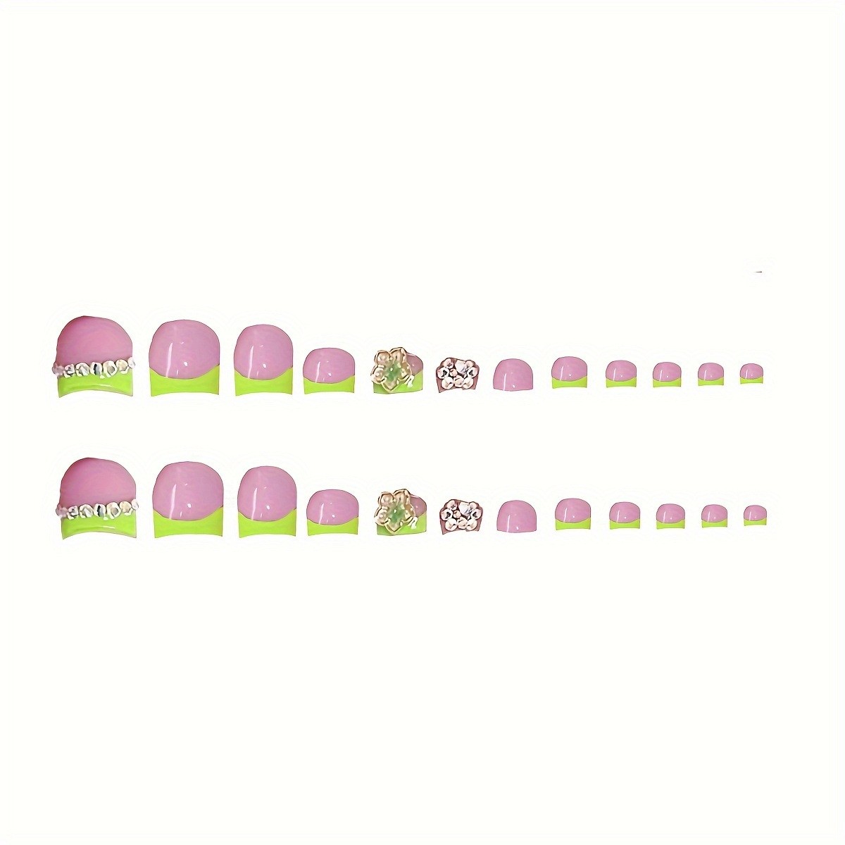 48Pcs Green French Floral Square Press On Nails