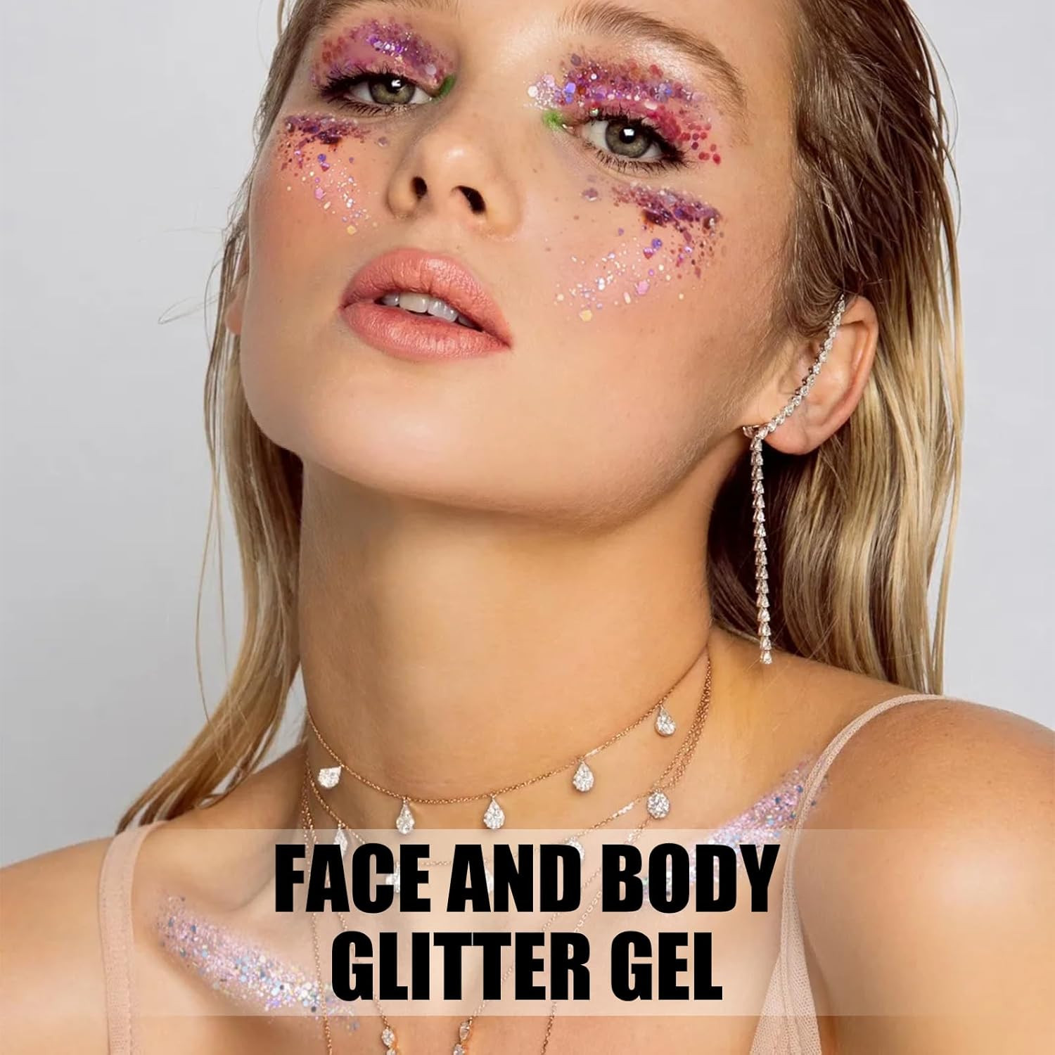 16 Colors Chunky Fine Mixed Holographic Glitter Gel Set for Face and Body Makeup