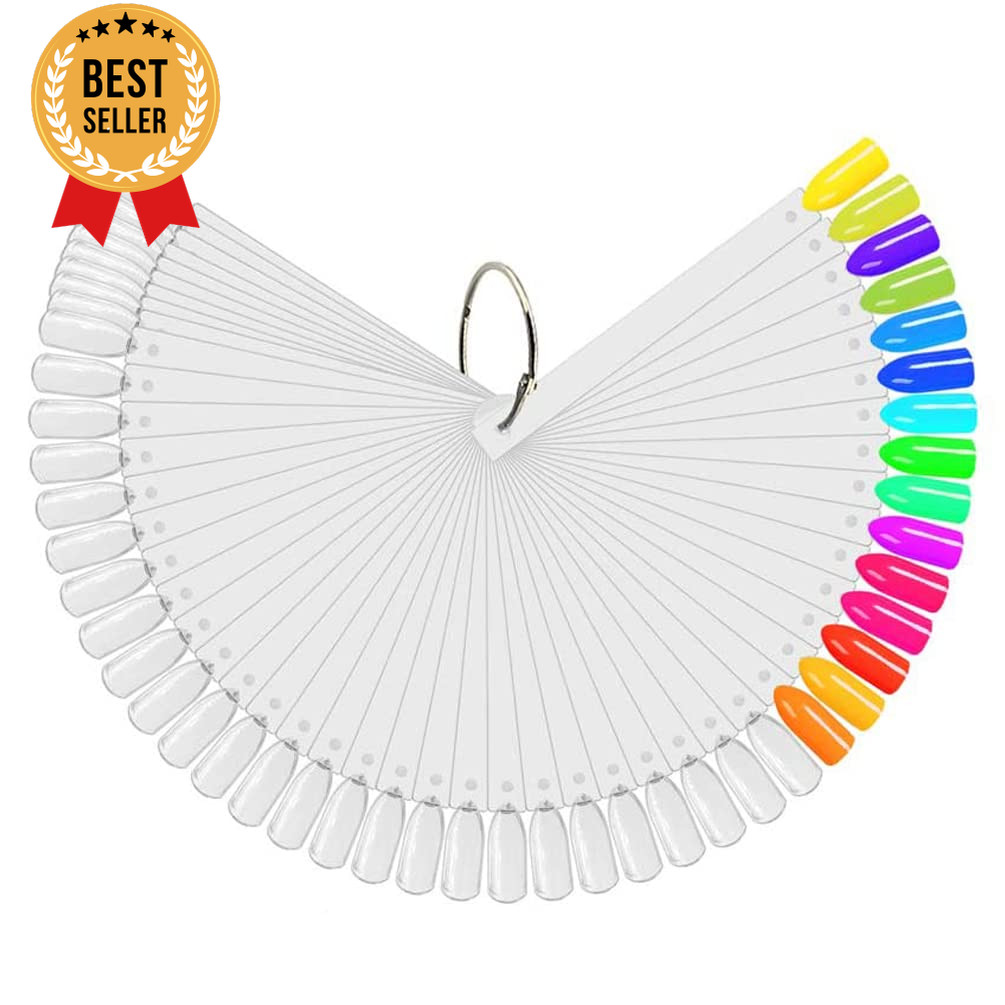 150PCS Nail Swatch Sticks with Ring Clear Fan Display Tips for Nail Polish Color