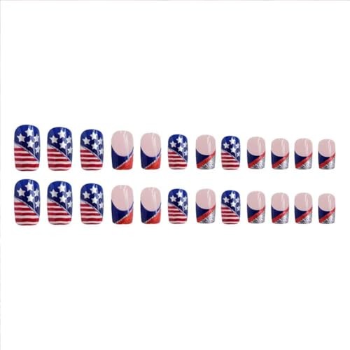 4th of July Nails – Fourth of July Nails Short Square Press On Nails Fake