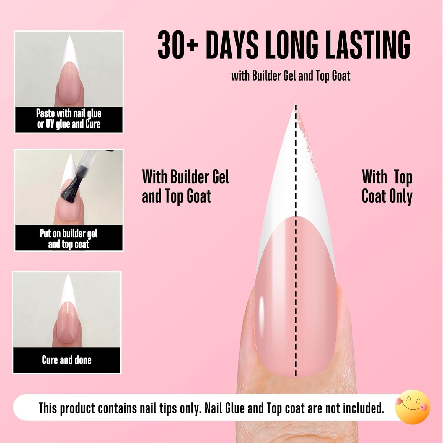 Long XL French Tip Stiletto Nails – Soft Gel – 16 Sizes
