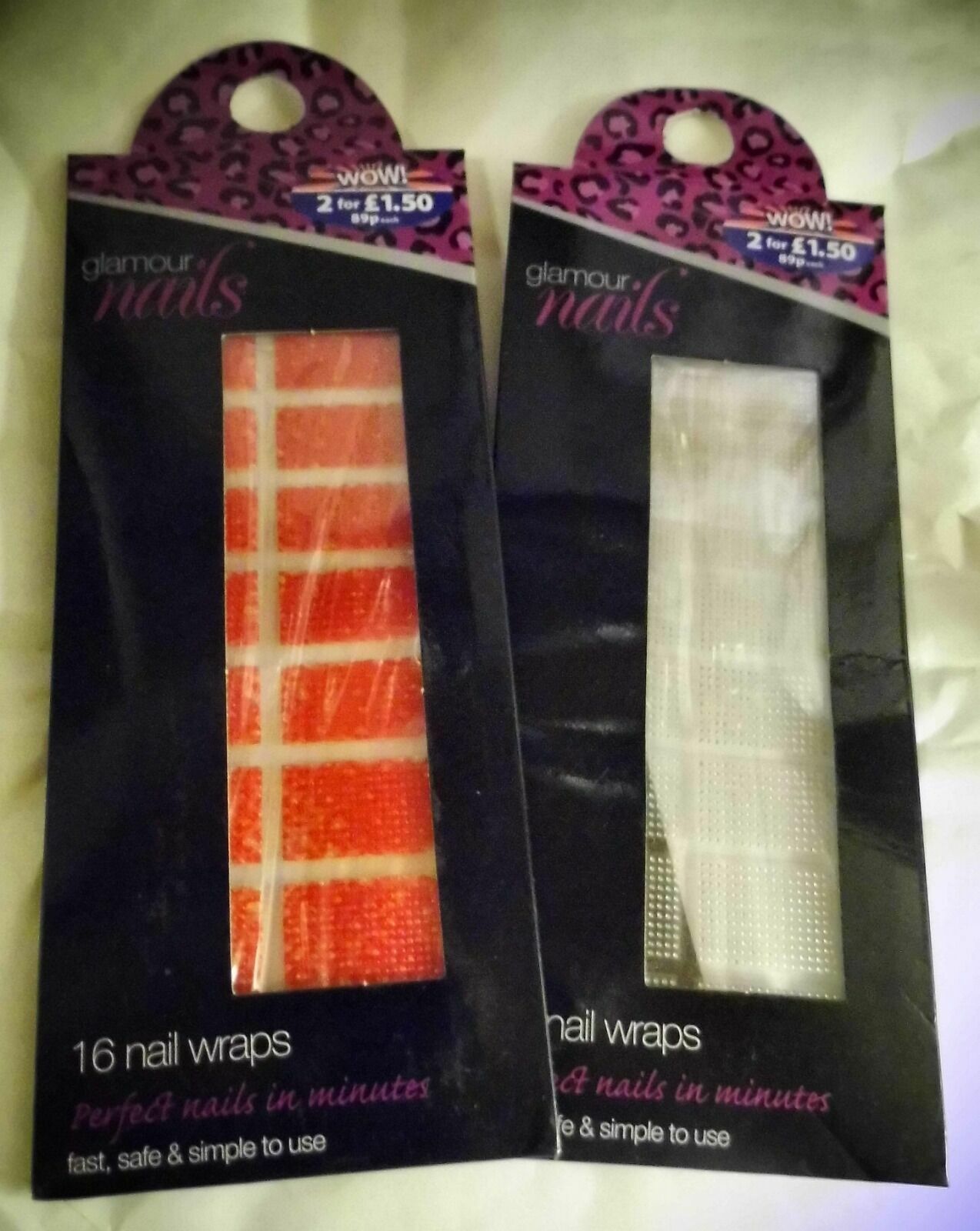 4 Packs Glamour Nail Wraps 32 x Red Animal Print & 32 x Tiny Silver Sparkly Dots