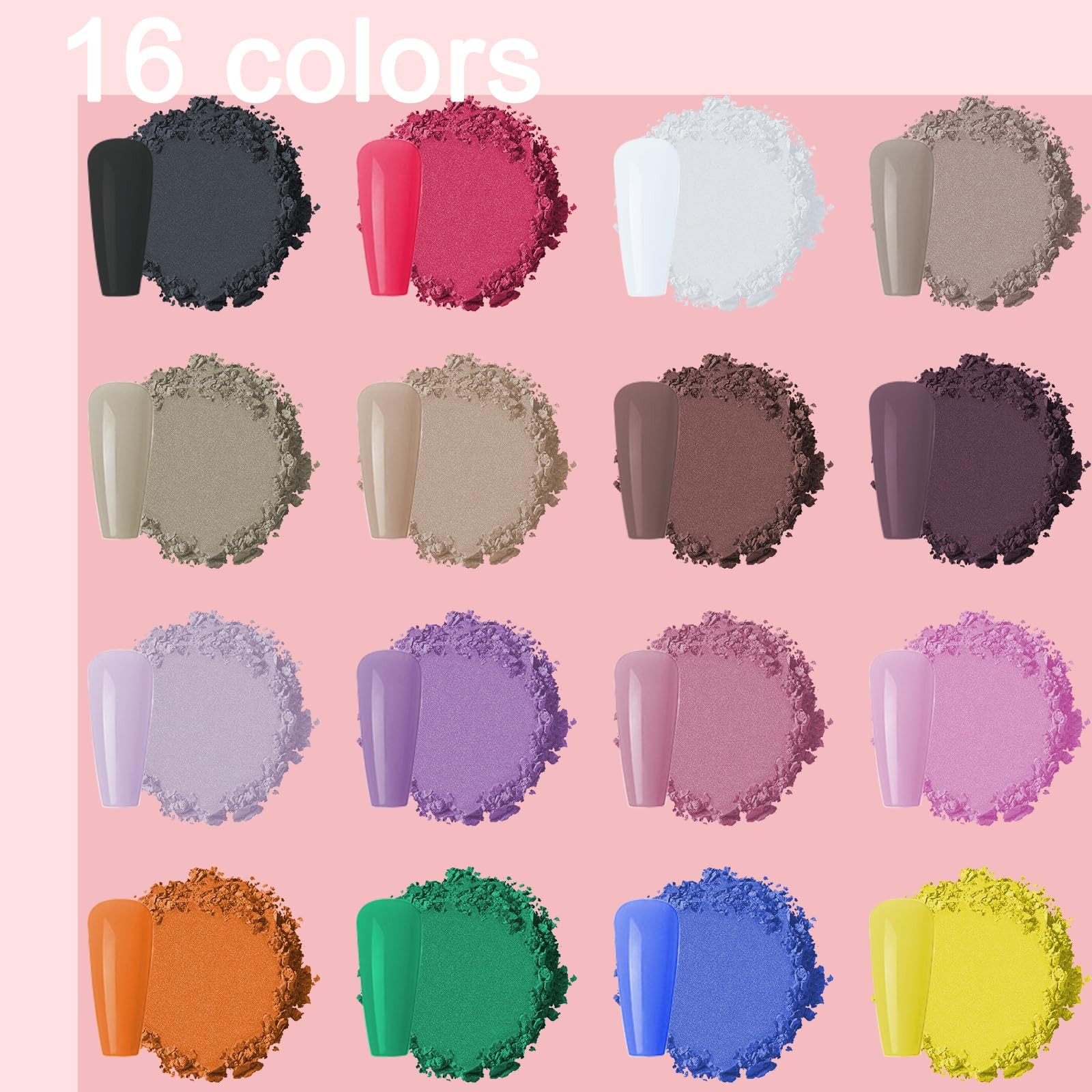 16 Colors Nail Pigment Powder Palette, Solid Pigment Powder for Nails Set Col…