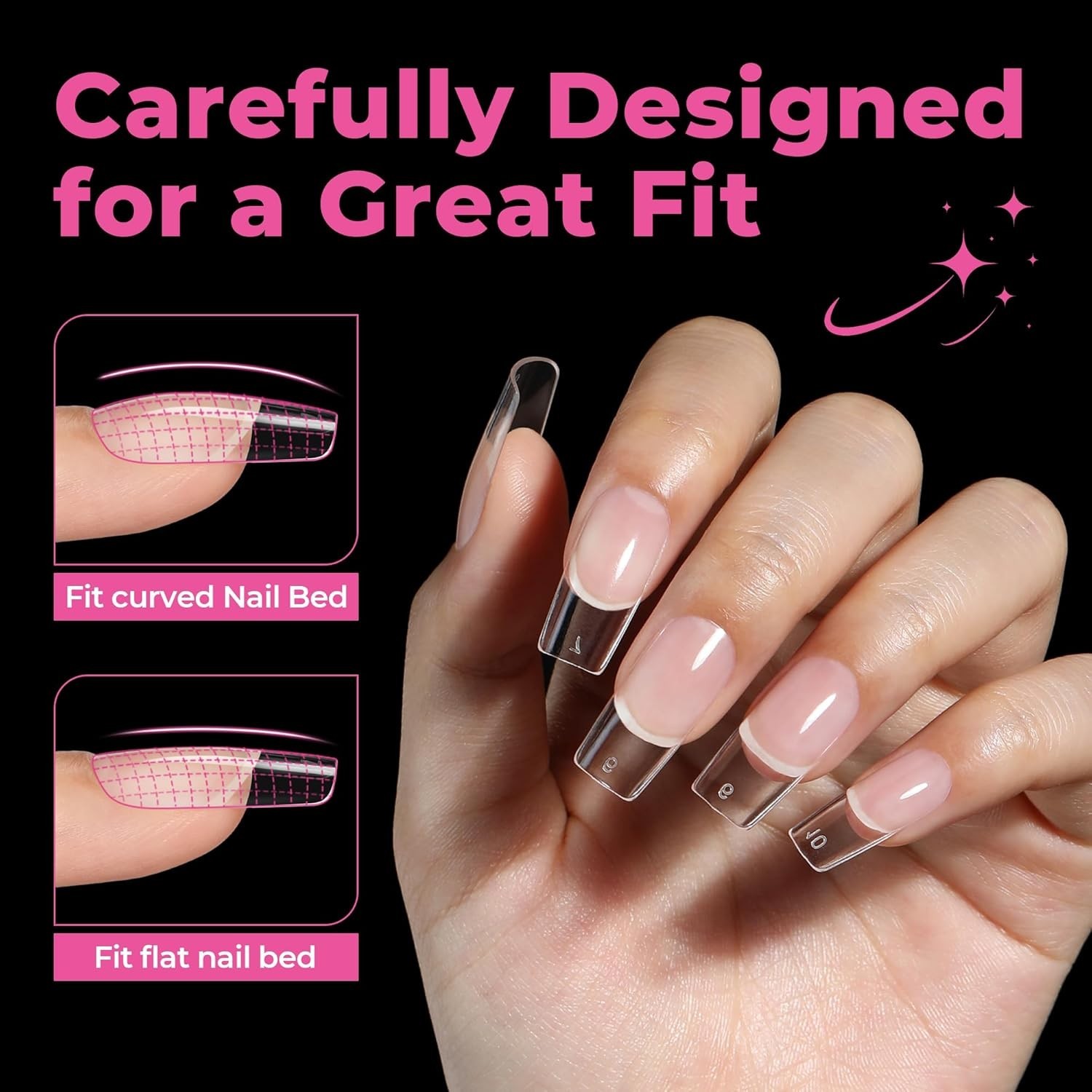 216pcs Medium Square Clear Gel Nail Tips – Perfect for DIY Nail Art & Extensions