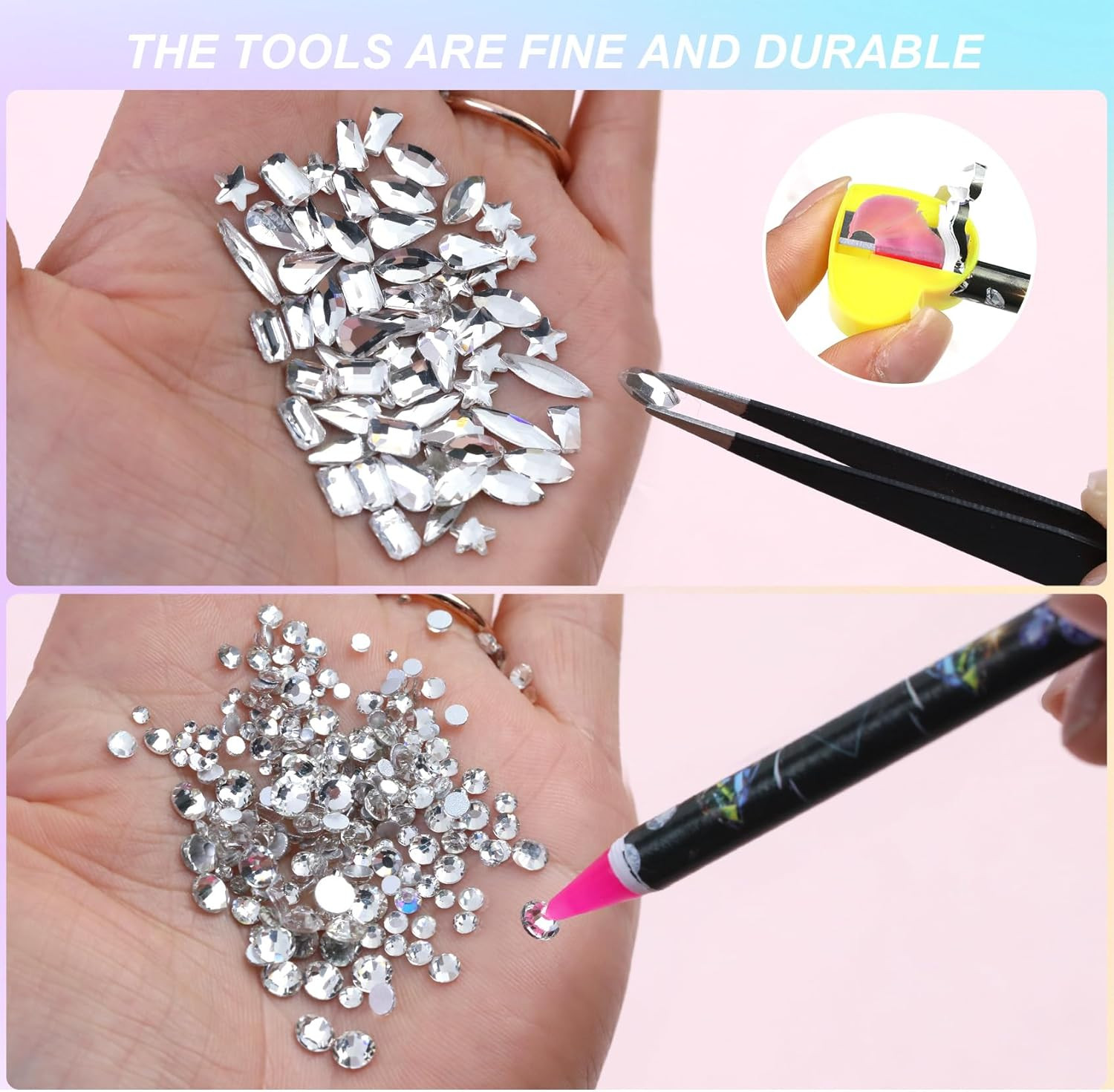 White Nail Rhinestones – 12 Types of Multi Shapes Diamonds & 12 Sizes Flatback r