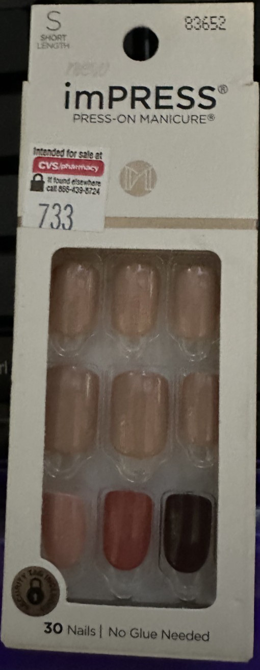 Impress! Kiss Manicure Nails Gloss Nude Beige Natural Short Red clay accent