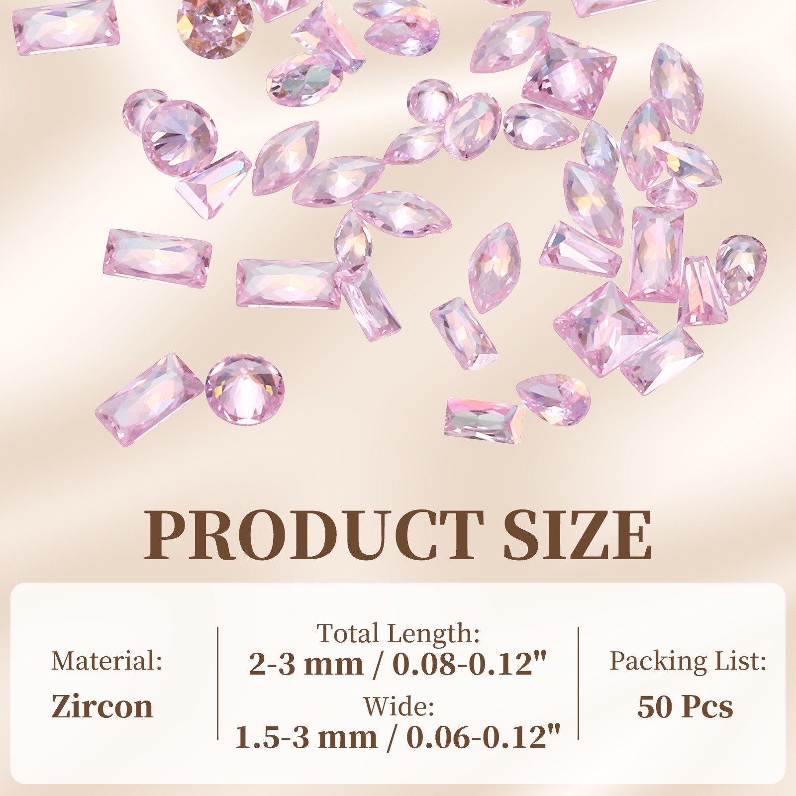 50pcs Shiny Zircon Rhinestones 2-4mmm Multi-shape Diamonds, Iridescent Pink