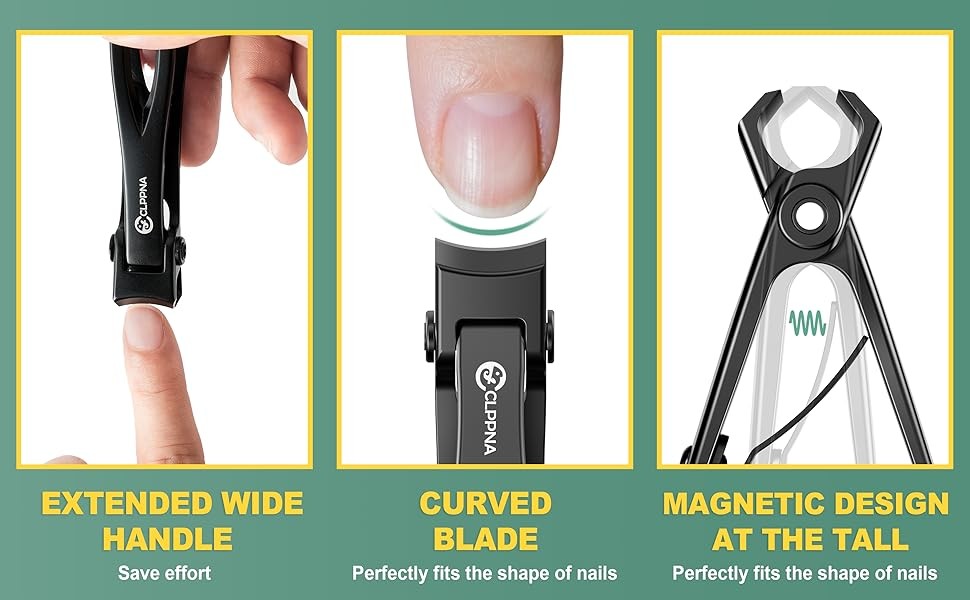 Nail Clippers for Seniors, Wide Jaw Fingernail Clippers and Angled Head