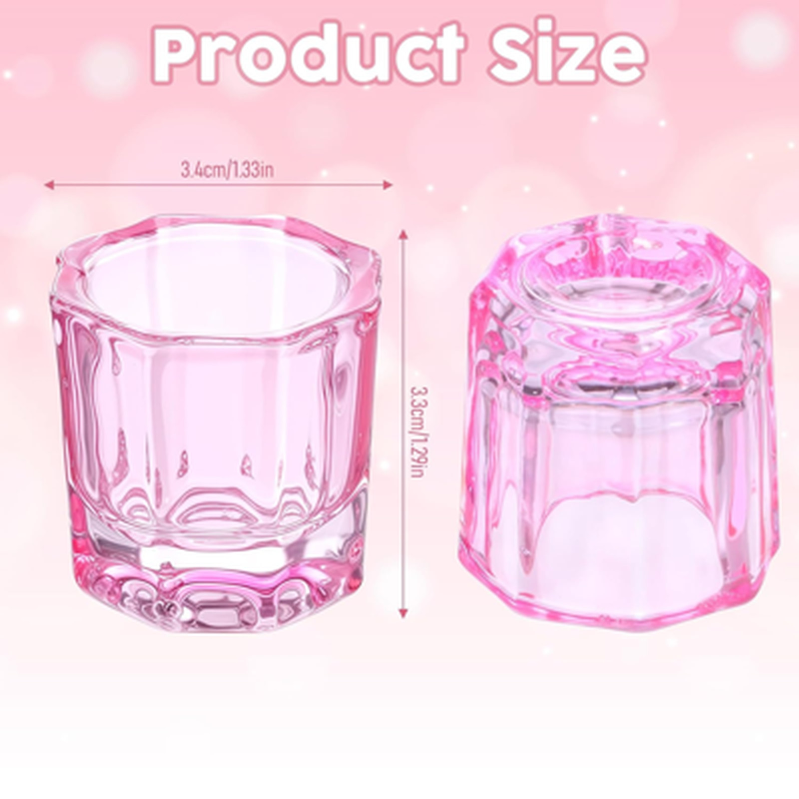 Pink Glass Nail Dappen Dish 2 Pack Acrylic Liquid Holder for Art Manicure and