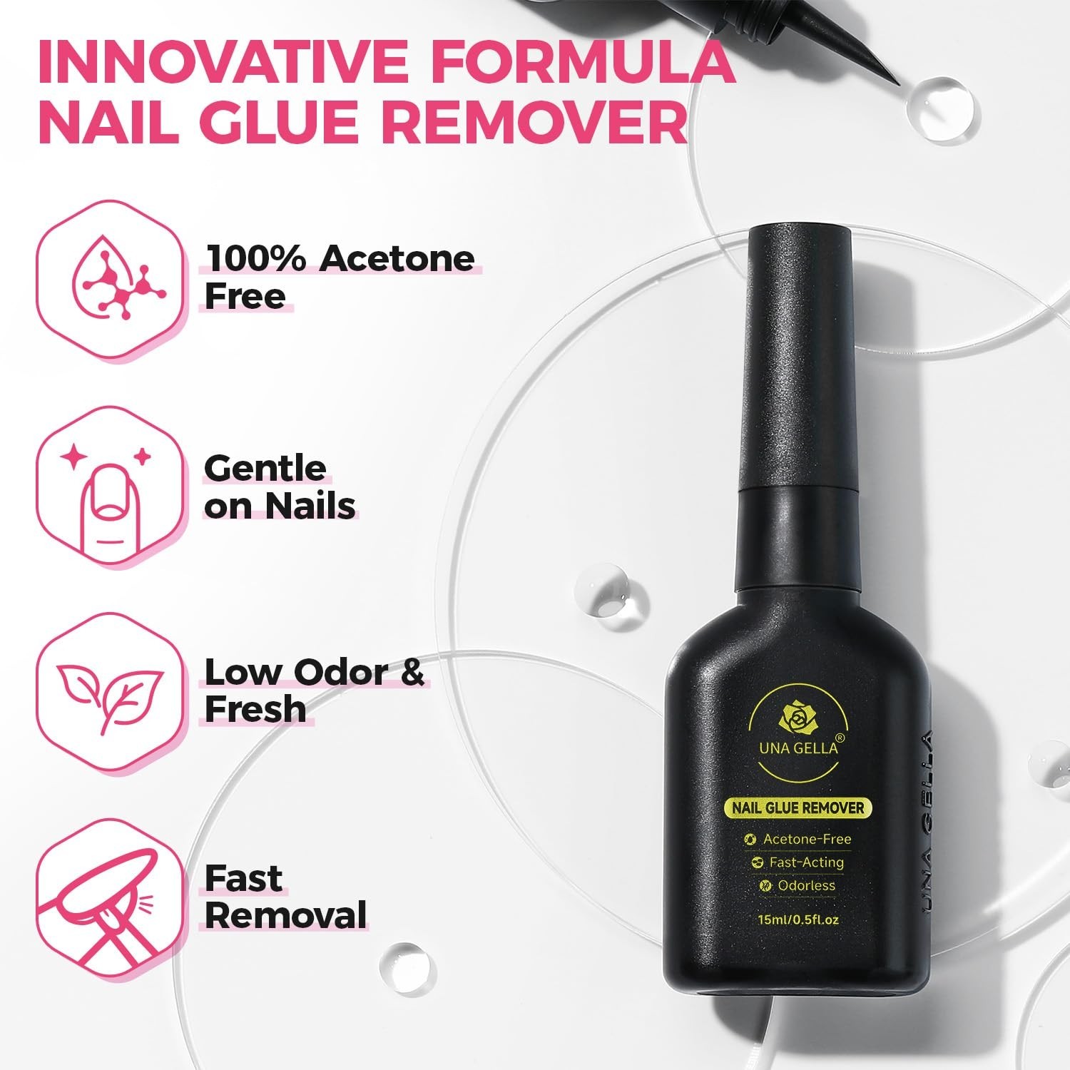 UNA GELLA Nail Glue Remover for Press on Nails 15ml Upgraded Stick & Remove 2 in