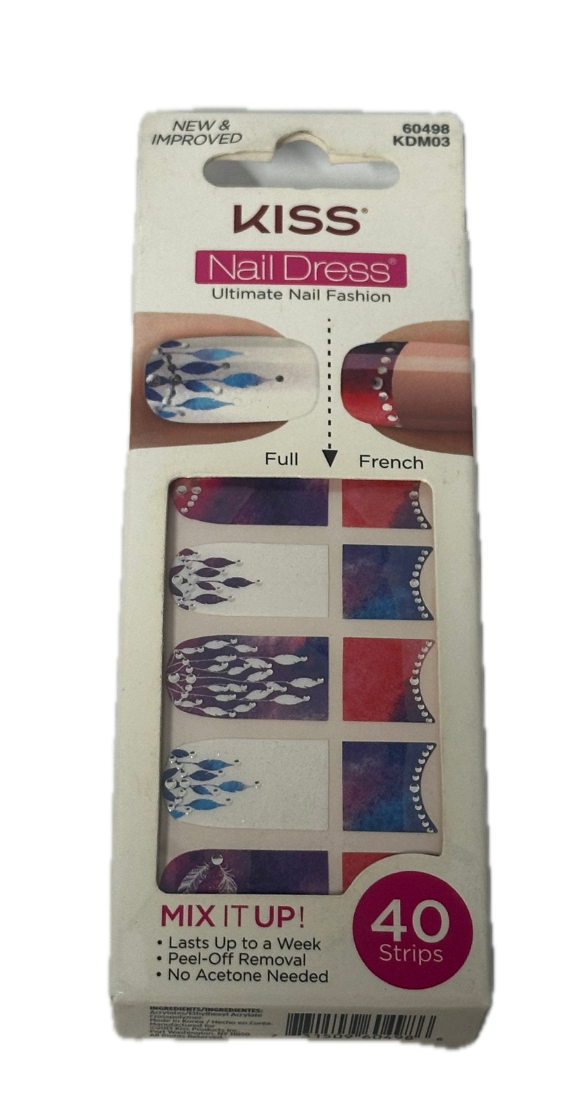 Kiss Stick on Nail Dress Strips KDM03 Cosmopolitan Multicolor Jewel – 3 Pack