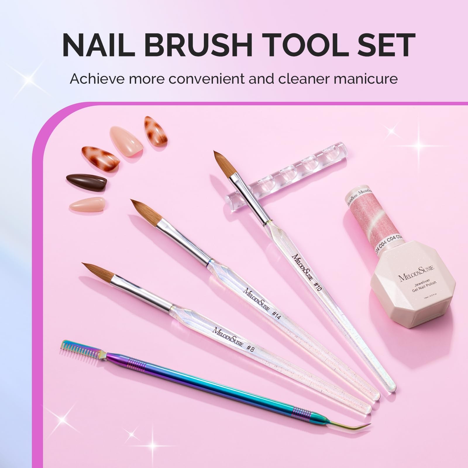 MelodySusie Acrylic Nail Brush Set, Size 8,10,14 Transparent Nail Brushes wit…
