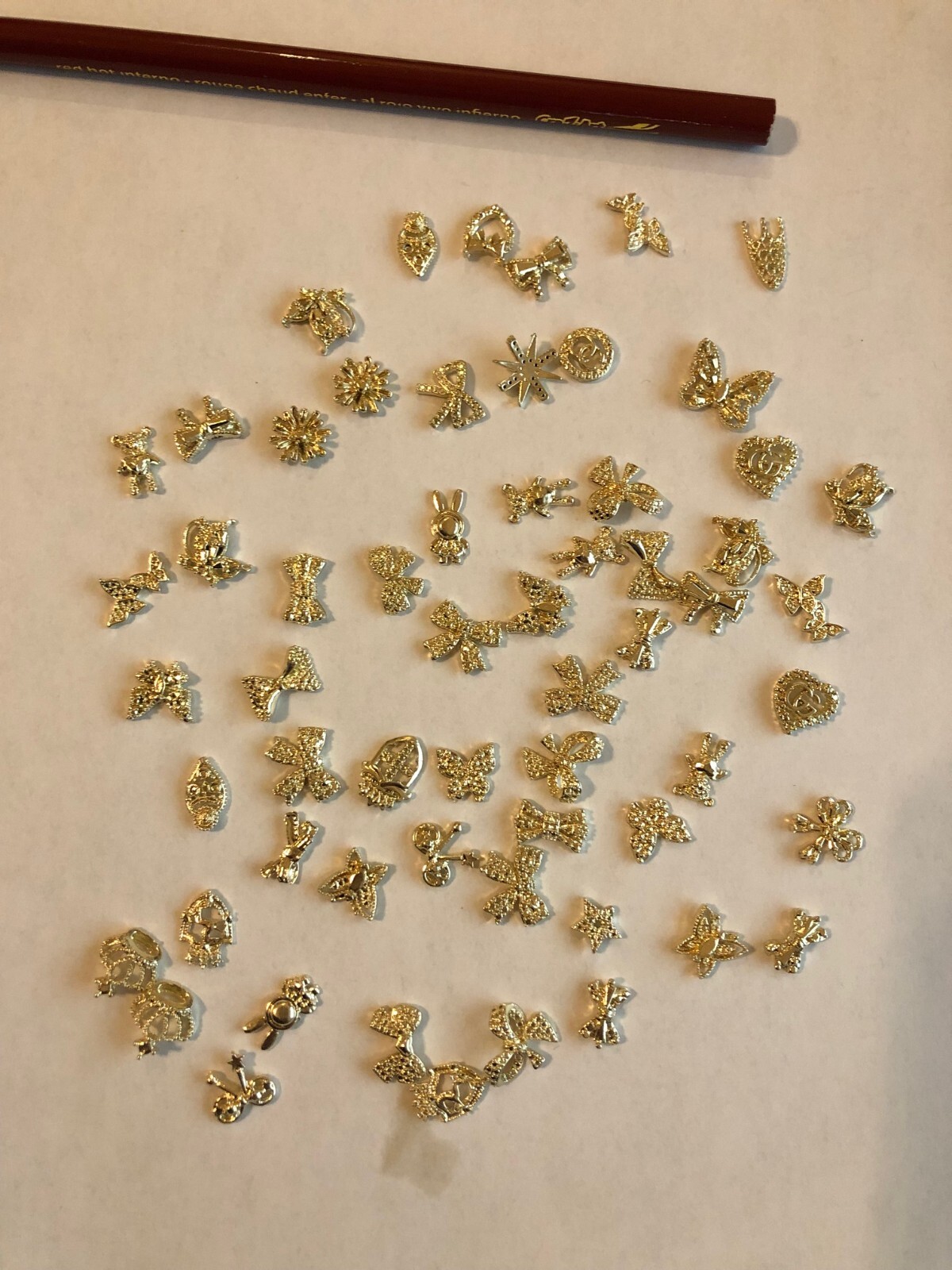 60Pcs Metal Butterfly Bow Knot Crown Heart Bunny Star Nail Charm Gold Silver DIY