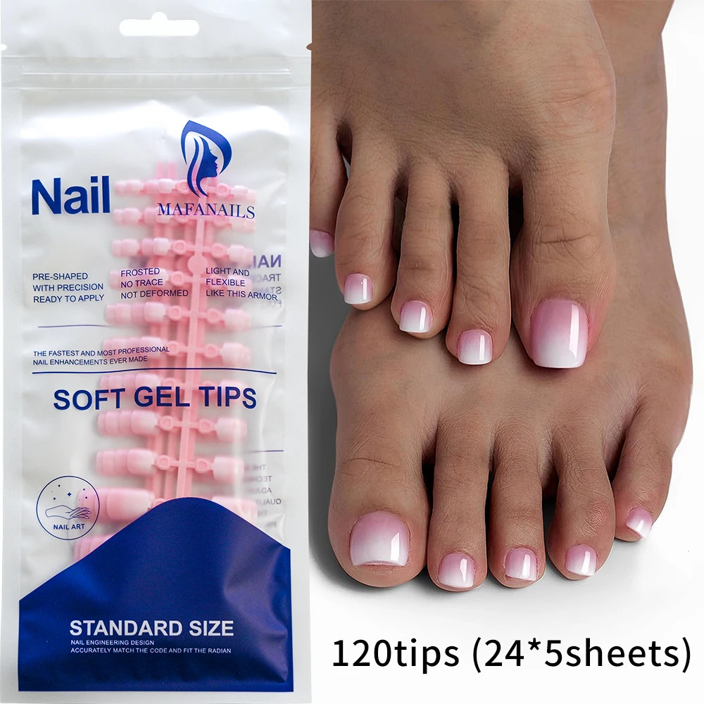 144Pcs Short Square False Toe Nails Lake Blue/White/Red/Nude Press on Toenails G