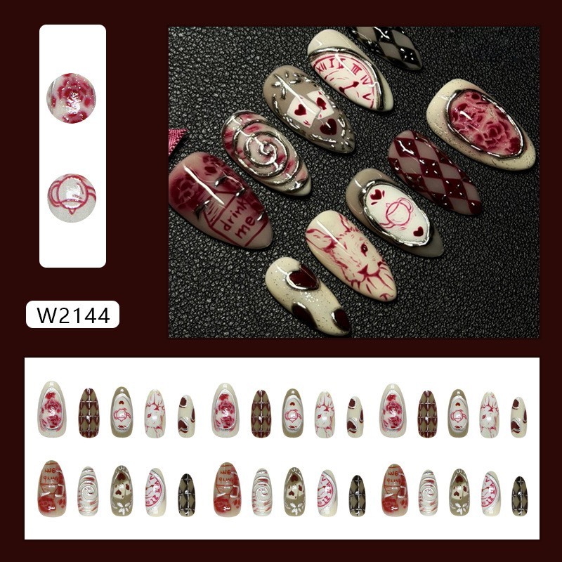 3D Floral Heart Wave Style Press On Nails 30PCS W2144 Color Safe Material