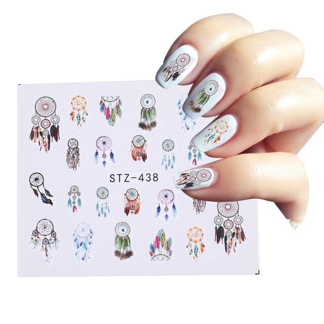 Nail Art Water Transfer Sticker Black White Colorful Feather Dream catcher Decal